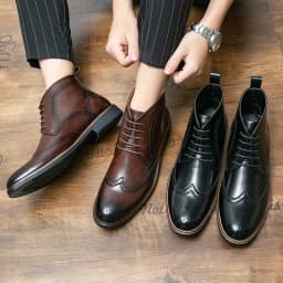 Brand Winter Men Snow Boots Good Quality Leather Ankle Derby Brogue Shoes High Top Lace Up Autumn Black Fashion Size 38-45