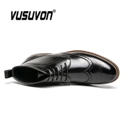 Brand Winter Men Snow Boots Good Quality Leather Ankle Derby Brogue Shoes High Top Lace Up Autumn Black Fashion Size 38-45