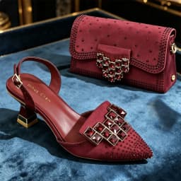 Elegant Women Rhinestone Pointed Toe Slingback Low Heel Party Wedding Shoes and Chain Bag Set Luxury Evening