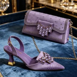 Elegant Women Rhinestone Pointed Toe Slingback Low Heel Party Wedding Shoes and Chain Bag Set Luxury Evening