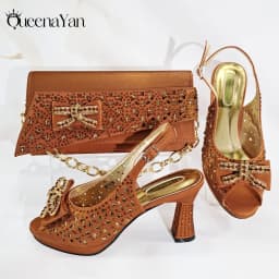 Elegant Women's Peep-Toe Heels and Matching Olive Color Diamond Pumps Set Stylish Italian Shoes and Bags for Parties