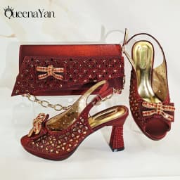 Elegant Women's Peep-Toe Heels and Matching Olive Color Diamond Pumps Set Stylish Italian Shoes and Bags for Parties