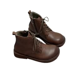 Wide Toe Shoes Handmade Genuine Leather Women's Boots Soft Bottom Side Zipper Casual Boots