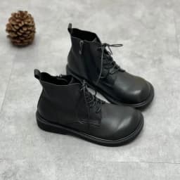 Wide Toe Shoes Handmade Genuine Leather Women's Boots Soft Bottom Side Zipper Casual Boots