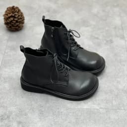 Wide Toe Shoes Handmade Genuine Leather Women's Boots Soft Bottom Side Zipper Casual Boots