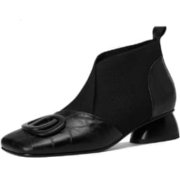 【JOCHEBED HU】Handmade Brand Genuine Leather Women Ankle Boots Mid Heels Square Toe Autumn Winter Dress Party Lady 34-43