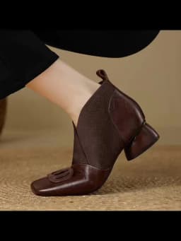 【JOCHEBED HU】Handmade Brand Genuine Leather Women Ankle Boots Mid Heels Square Toe Autumn Winter Dress Party Lady 34-43