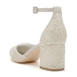 Block Heel Lace Wedding Shoes for Bride Bridal Heels Pointed Toe Ankle Buckle Strap Evening Formal Party Dressy Pumps