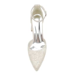 Block Heel Lace Wedding Shoes for Bride Bridal Heels Pointed Toe Ankle Buckle Strap Evening Formal Party Dressy Pumps