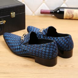 Brand braided leather shoes men formal blue loafers italian mens pointed toe dress shoes casual flats velvet slippers Oxfords