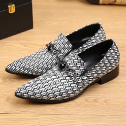 Brand braided leather shoes men formal blue loafers italian mens pointed toe dress shoes casual flats velvet slippers Oxfords