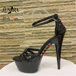 15cm Red Patent PU High Heel Sandals Crisscross Cutout Open Toe Ankle Strap Buckle Non-slip Sexy Stage Performance Nightclub
