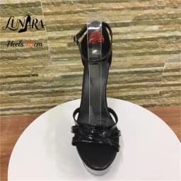 15cm Red Patent PU High Heel Sandals Crisscross Cutout Open Toe Ankle Strap Buckle Non-slip Sexy Stage Performance Nightclub