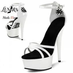 15cm Red Patent PU High Heel Sandals Crisscross Cutout Open Toe Ankle Strap Buckle Non-slip Sexy Stage Performance Nightclub