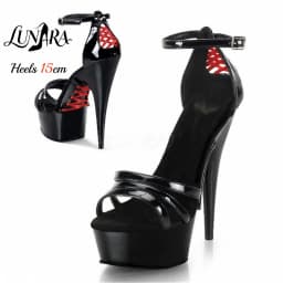 15cm Red Patent PU High Heel Sandals Crisscross Cutout Open Toe Ankle Strap Buckle Non-slip Sexy Stage Performance Nightclub