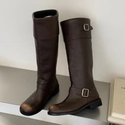Eilyken New Design Splicing Belt Buckle Knee-High Boots Women Retro Round Toe Square Low Heels Autumn Winter Shoes