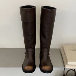 Eilyken New Design Splicing Belt Buckle Knee-High Boots Women Retro Round Toe Square Low Heels Autumn Winter Shoes
