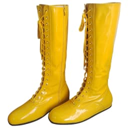 Hogan Yellow Black Wrestling Boots Pro Lace Up High Top Leather Mens Ring Costume Boots Wrestling Shoes