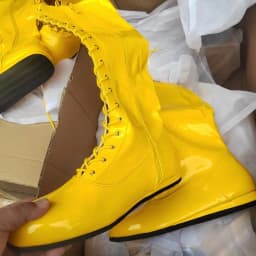 Hogan Yellow Black Wrestling Boots Pro Lace Up High Top Leather Mens Ring Costume Boots Wrestling Shoes