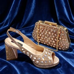 2025 New Rhinestone Design African-Inspired Shoe and Bag Set Olive Toe-Exposing Comfortable Women's High Heels Trending on INS
