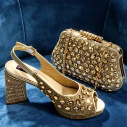 2025 New Rhinestone Design African-Inspired Shoe and Bag Set Olive Toe-Exposing Comfortable Women's High Heels Trending on INS