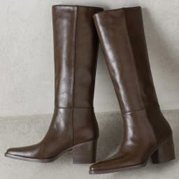 Women's genuine leather pointed toe slip-on autumn knee high boots 6cm thick high heel elegant ladies dress slim long boots shoe