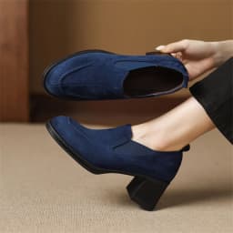 New Spring/Autumn Sheep Suede Women Shoes Fashion Retro Round Toe Shoes for Women High Heels Women Pumps Handmade Blue Loafers