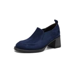 New Spring/Autumn Sheep Suede Women Shoes Fashion Retro Round Toe Shoes for Women High Heels Women Pumps Handmade Blue Loafers