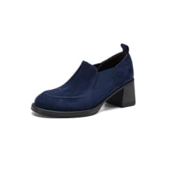 New Spring/Autumn Sheep Suede Women Shoes Fashion Retro Round Toe Shoes for Women High Heels Women Pumps Handmade Blue Loafers
