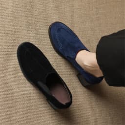 New Spring/Autumn Sheep Suede Women Shoes Fashion Retro Round Toe Shoes for Women High Heels Women Pumps Handmade Blue Loafers