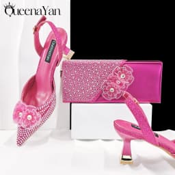 QueenaYan Elegant African-Inspired Evening Shoes and Handmade Clutch Set Pointed Toe High-Heel Women's Footwear and Matching Bag