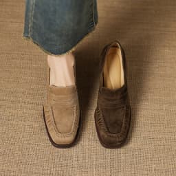 2026 spring summer women pumps natural leather 22-25cm kid suede+cowhide+pigskin round toe thick high heel loafers women shoes