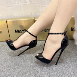 New 12cm Pointed Slender Heel T-shaped Fish Mouth High-heeled Shoes with A Single Buckle and Exposed Toe Sexy Sandals