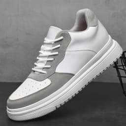 Men Genuine Leather Platform Sneakers Hidden 6-10CM Height Increase Lace Up Cushion Wearproof Street Casual Walking Skate Shoes