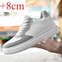 Men Genuine Leather Platform Sneakers Hidden 6-10CM Height Increase Lace Up Cushion Wearproof Street Casual Walking Skate Shoes