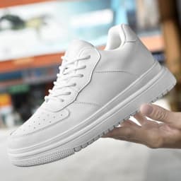 Men Genuine Leather Platform Sneakers Hidden 6-10CM Height Increase Lace Up Cushion Wearproof Street Casual Walking Skate Shoes