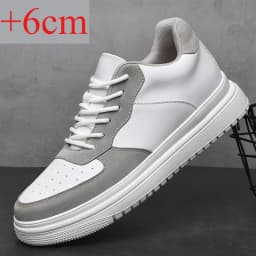 Men Genuine Leather Platform Sneakers Hidden 6-10CM Height Increase Lace Up Cushion Wearproof Street Casual Walking Skate Shoes
