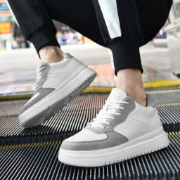 Men Genuine Leather Platform Sneakers Hidden 6-10CM Height Increase Lace Up Cushion Wearproof Street Casual Walking Skate Shoes