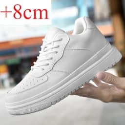 Men Genuine Leather Platform Sneakers Hidden 6-10CM Height Increase Lace Up Cushion Wearproof Street Casual Walking Skate Shoes