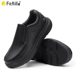 FitVille Men Wide Fit Leather Slip On Casual Loafers, Lightweight Arch Support Walking Shoes, Orthopedic Pain Relief Shoes for Swollen Feet & High Instep