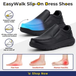 FitVille Men Wide Fit Leather Slip On Casual Loafers, Lightweight Arch Support Walking Shoes, Orthopedic Pain Relief Shoes for Swollen Feet & High Instep