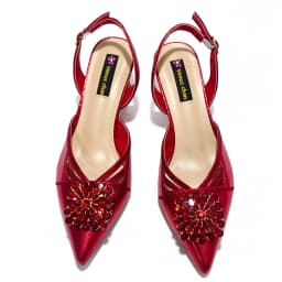 Elegant Italian Designer Women's Heel and Bag Set - Comfortable Red Shoes Adorned with Rhinestones for Parties