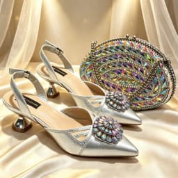 Elegant Italian Designer Women's Heel and Bag Set - Comfortable Red Shoes Adorned with Rhinestones for Parties