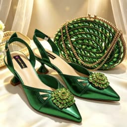 Elegant Italian Designer Women's Heel and Bag Set - Comfortable Red Shoes Adorned with Rhinestones for Parties
