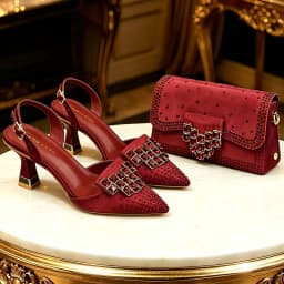 Elegant Green Rhinestone Slingback Heels & Matching Handbag Set by Venus Chan 2026 – Stylish Pointed Toe Design for Women