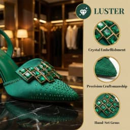 Elegant Green Rhinestone Slingback Heels & Matching Handbag Set by Venus Chan 2026 – Stylish Pointed Toe Design for Women