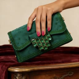 Elegant Green Rhinestone Slingback Heels & Matching Handbag Set by Venus Chan 2026 – Stylish Pointed Toe Design for Women