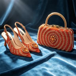 Latest African Women Shoes and Bags Italy Elegant Heeled Shoes for Women Italian Shoe and Bag Pumps Decorated with Rhinestone