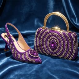 Latest African Women Shoes and Bags Italy Elegant Heeled Shoes for Women Italian Shoe and Bag Pumps Decorated with Rhinestone