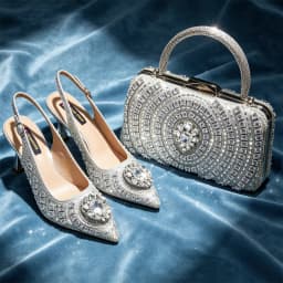 Latest African Women Shoes and Bags Italy Elegant Heeled Shoes for Women Italian Shoe and Bag Pumps Decorated with Rhinestone